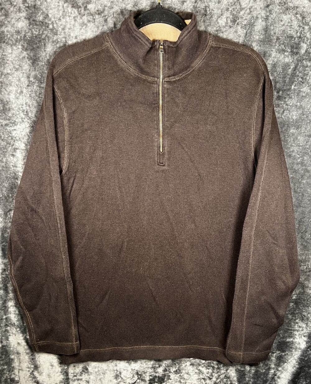 Banana Republic Mens M Brown Quarter Zip Pullover Sweater 100% Cotton Mock Neck